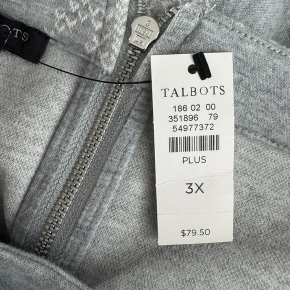 Talbots Funnel Neck Sweater Top 3X Snowflakes Gray Cotton Blend NWT TP-3298 - Picture 8 of 9